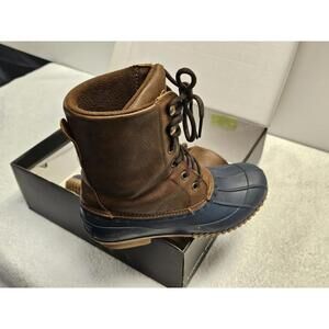 London Fog Brown and Navy Waterproof Lace-Up Duck Boots Size 6M